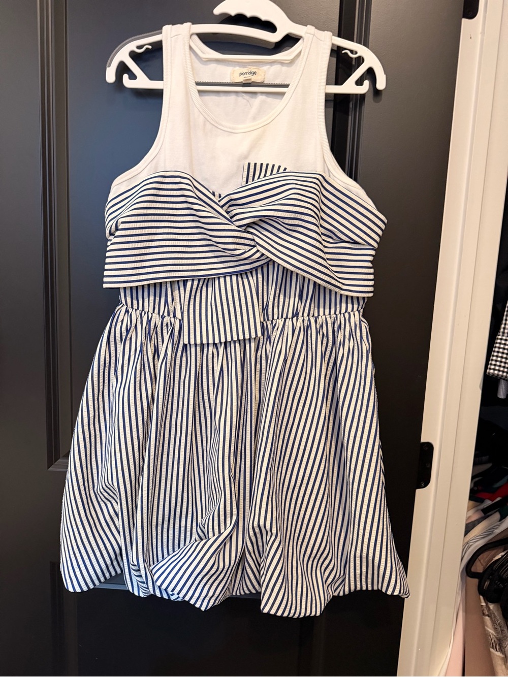 Poridge Navy & White Twist-Front Striped Dress
